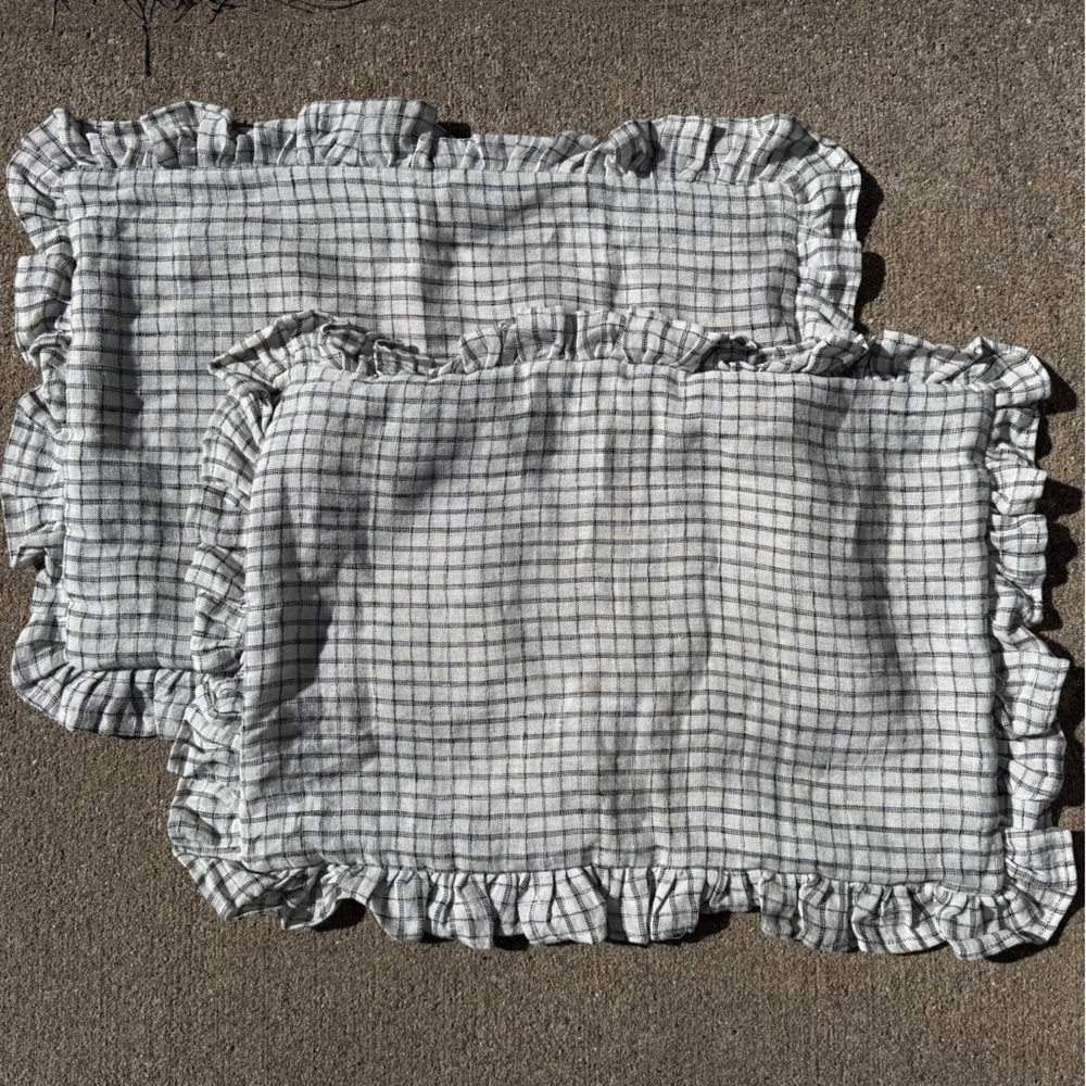 Grandin Road Ruffled Checkered Pillow Shams - Set of 2